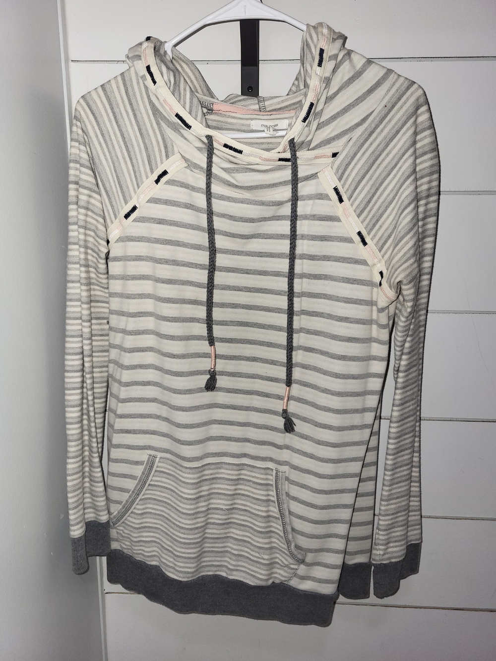 Cozy Striped Hoodie Pullover - Gray & Cream